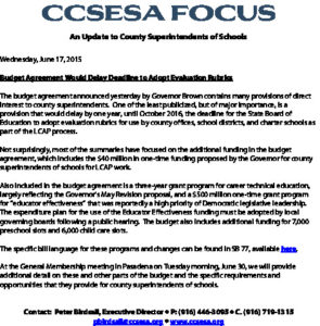 06.17.2015 - Budget Agreement Would Delay Deadline To Adopt Evaluation Rubrics