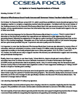 10.12.2015 - Educator Effectiveness Grant Funds Announced/ Governor Vetoes Teacher Induction Bill