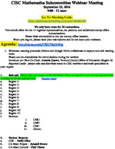 Mathematics Subcommittee Meeting 9-23-16
