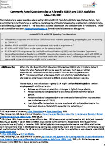 CCSSO Common Use Of Funds Questions For ESSER And GEER 2.25.21