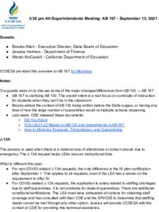 3 30 Pm All-Superintendents Meeting  AB 167 - September 13, 2021
