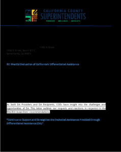 CA County Superintendents Letter - WestEd Evaluation Of California's Differentiated Assistance