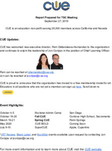 CUE Report For TSC September 27, 2019