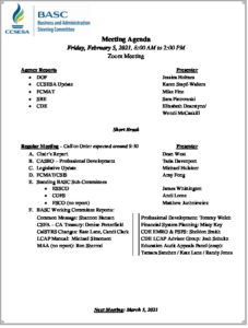 BASC Meeting Agenda February 5, 2021