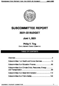 Subcommittee Report Of The 2021-22 Budget (June 1, 2021)