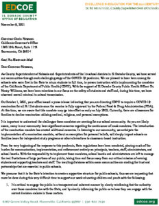 Letter From El Dorado County Superintendents To Governor Gavin Newsom