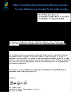 Francisco Escobedo SBE Appointment Letter May 2022