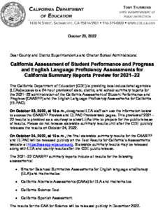 2022 CAASPP And ELPAC Results Release Letter