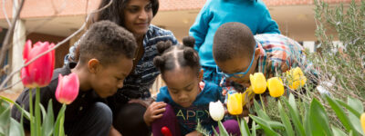 Preschool students look for signs of spring in a school garden. Photo by Allison Shelley/The Verbatim Agency for EDUimages